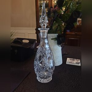 WINE DECANTER Vintage Lead Crystal Clear Pineapple Cut w/Stopper
